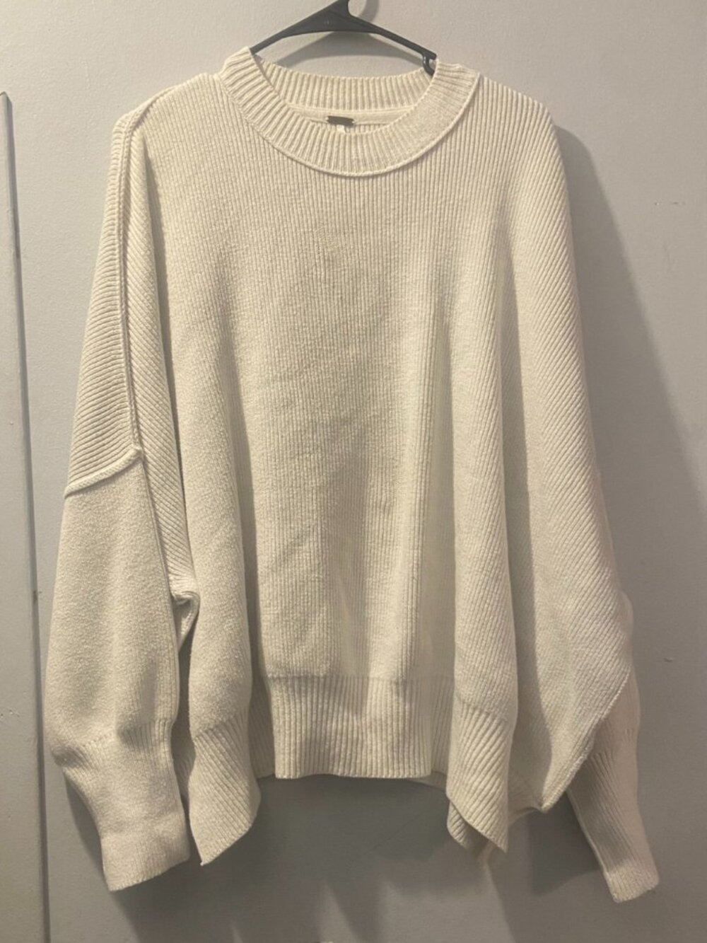 Free People Ivory Oversized Ribbed Knit Sweater M Relaxed Fit - Picture 2 of 7